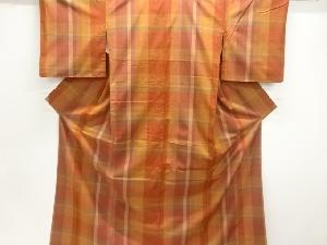 格子織出し手織り紬着物